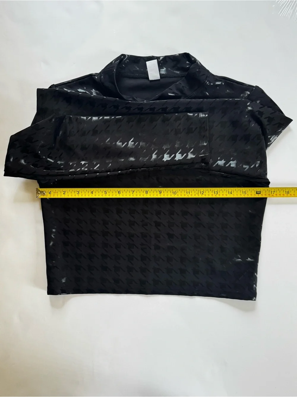 Noli Black Sheer Houndstooth Long Sleeve Crop Top - Picture 4 of 5